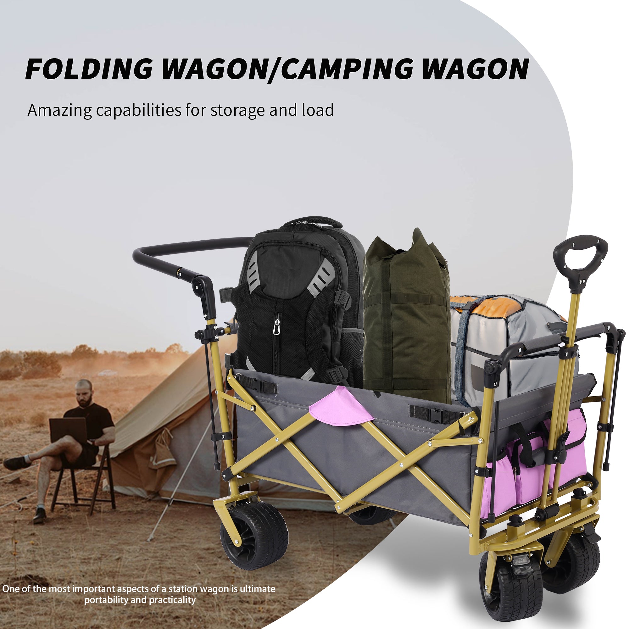 Collapsible Folding Wagon with Removable Canopy, Heavy Duty Foldable Wagon Utility Cart for Garden, Camping, Grocery Cart, Beach Wagon Cart with Wheels and Rear Storage, Camouflage Collapsible Folding Wagon with Removable Canopy, Heavy Duty Foldable Wagon Utility Cart for Garden, Camping, Grocery Cart, Beach Wagon Cart with Wheels and Rear Storage, Camouflage